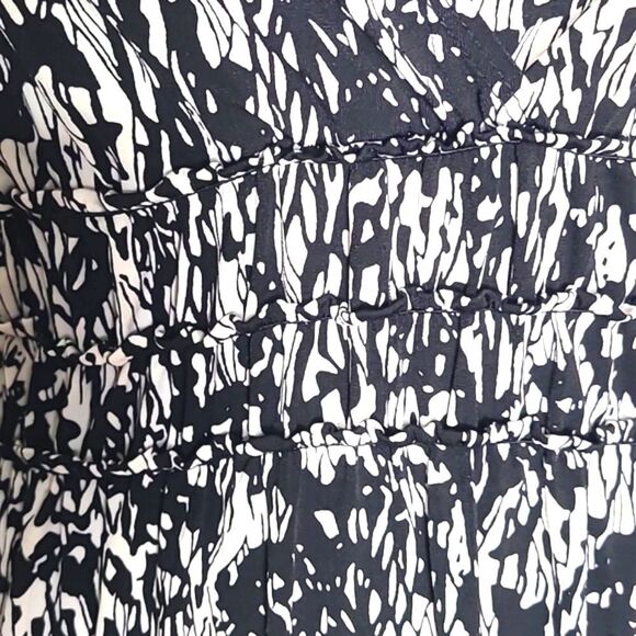 Max Edition Black & Print Dress Green Accents at Hem,Shirred Waistband, Sz Large - Picture 6 of 9